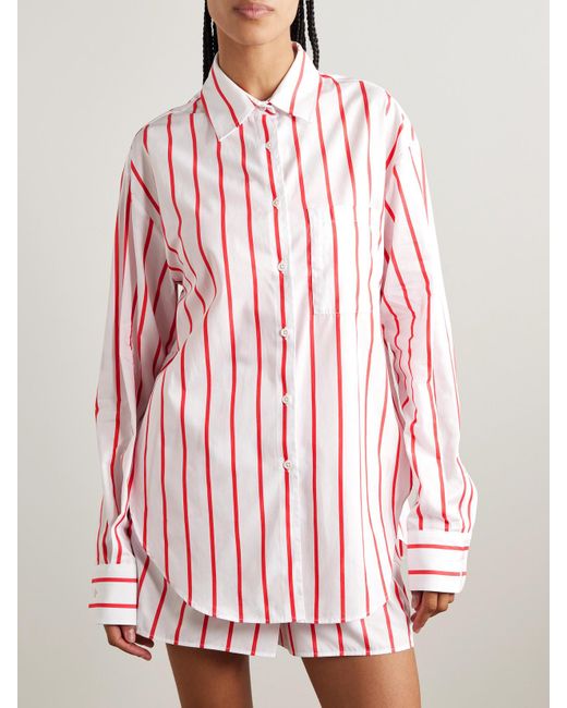 Frankie Shop Red Oversized-Hemd Aus Gestreifter Baumwollpopeline