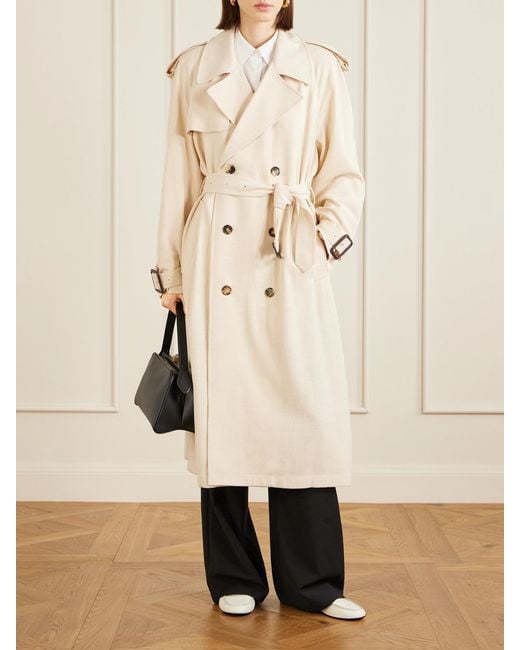 Wardrobe NYC Natural Double-Breasted Belted Technical Shell Trench Coat