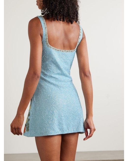 Clio Peppiatt Blue Capri Crystal-Embellished Beaded Tulle Mini Dress
