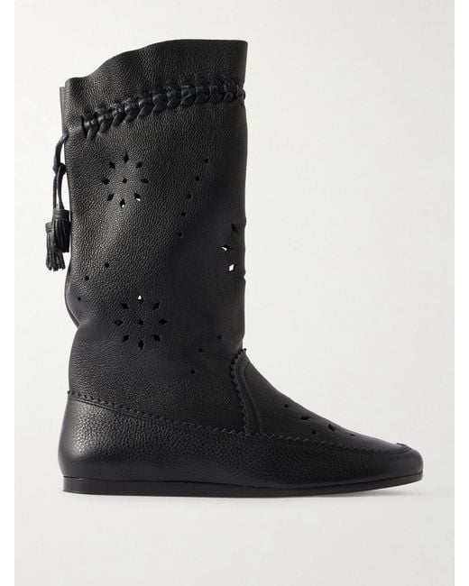 Isabel Marant Black Welky Laser-Cut Textured-Leather Boots