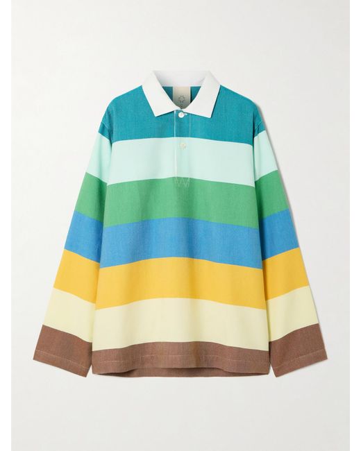 Marrakshi Life Blue Oversized-Oberteil Aus Gestreifter Baumwollpopeline Mit Polokragen