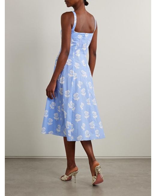 Marni Blue Pleated Floral-Print Cotton-Poplin Midi Dress