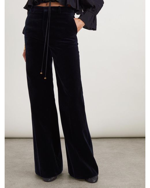 Chloé Black Cotton-Velvet Wide-Leg Pants