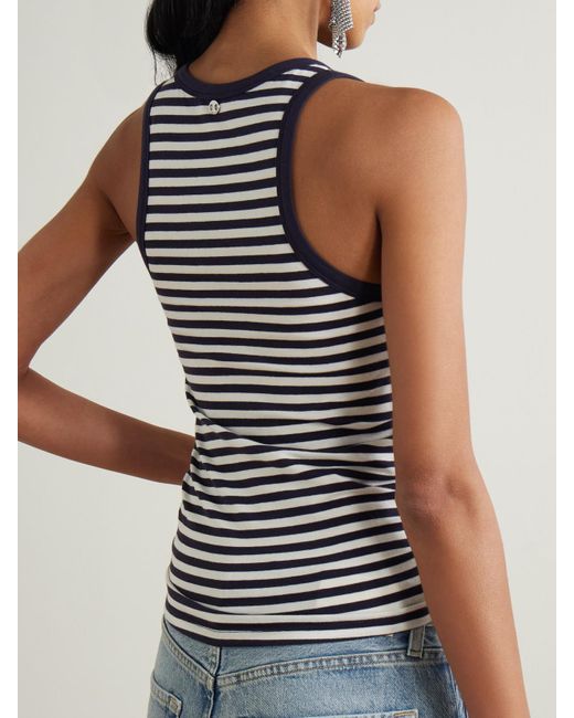 Rabanne Blue Tanktop Aus Gestreiftem Jersey Aus Einer Baumwollmischung Mit Verzierung