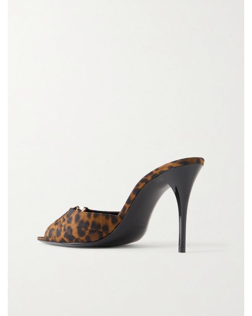Saint Laurent Natural Babylone Embellished Animal-Print Mules