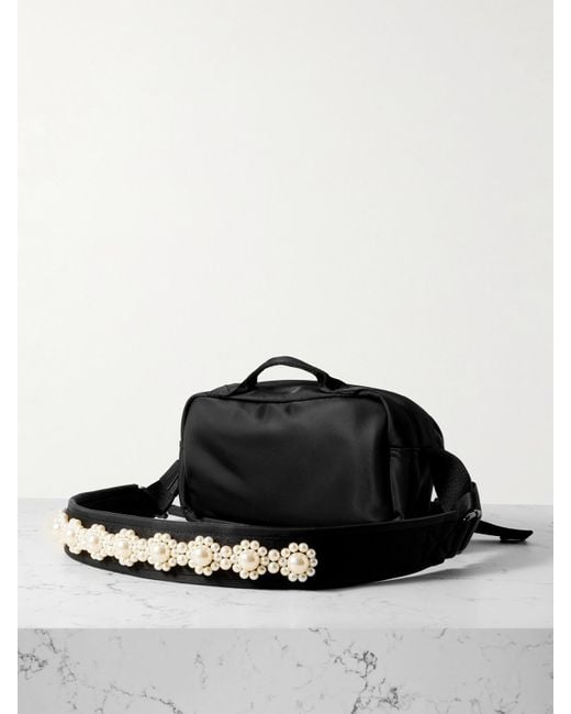 Simone Rocha Black Bow And Pearl-Like Embellished Shell Belt Bag