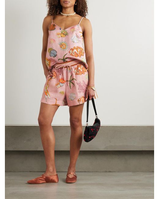 ALÉMAIS Pink Sam Pauletto Nereids Printed Hemp And Silk-Blend Camisole