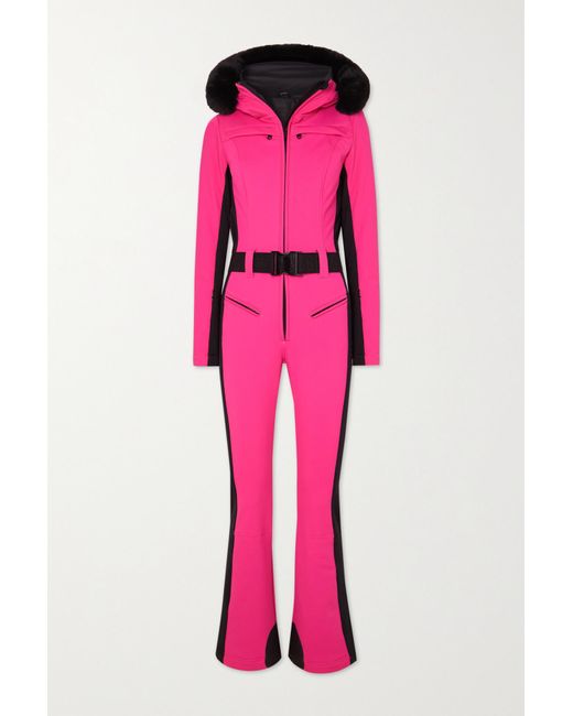 Goldbergh Parry Belted Hooded Faux Fur-trimmed Ski Suit in Pink | Lyst