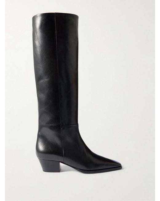 Aeyde Black Medea Leather Knee Boots