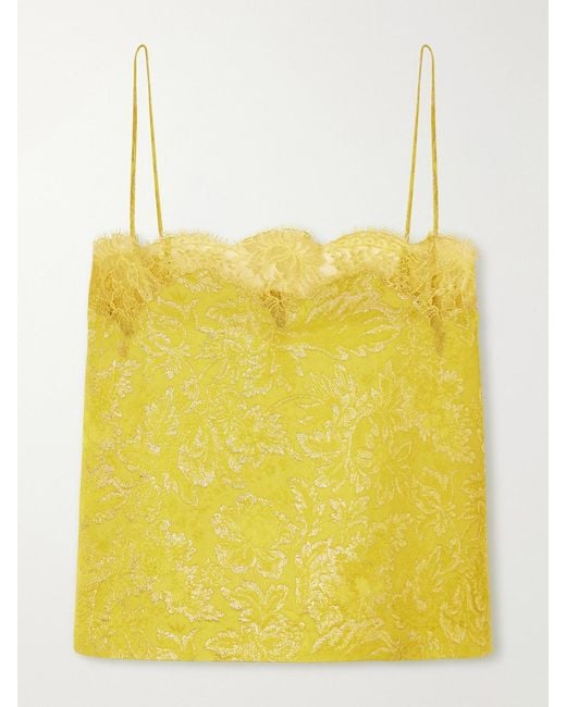 Saint Laurent Yellow Brocade And Lace Cami