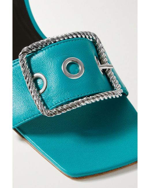 By Far Blue Davina Buckled Leather Mules