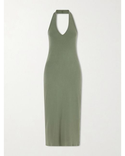 Nili Lotan Green Stevie Cotton-Jersey Halterneck Midi Dress
