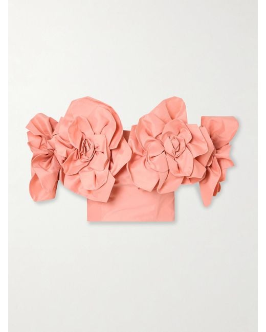 Aje. Pink Etta Appliquéd Off-The-Shoulder Taffeta Cropped Top