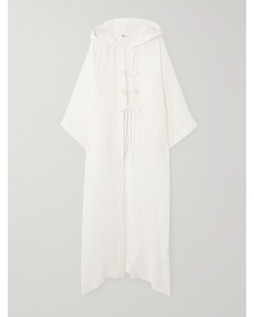 Cafetan À Capuche En Gaze De Lin Mélangé Froissée Lisa Marie Fernandez en coloris White