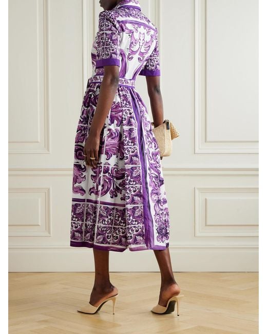 Dolce & Gabbana Purple 'Maiolica' Print Chemisier Dress