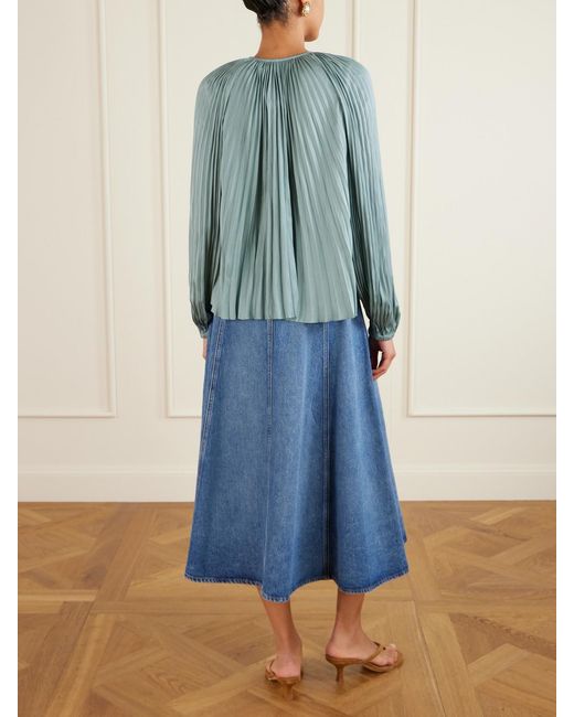 Ulla Johnson Green Electra Bluse Aus Satin Mit Plissee