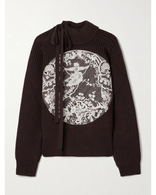 S.S.Daley Black Embroidered Ribbed Merino Wool Turtleneck Sweater