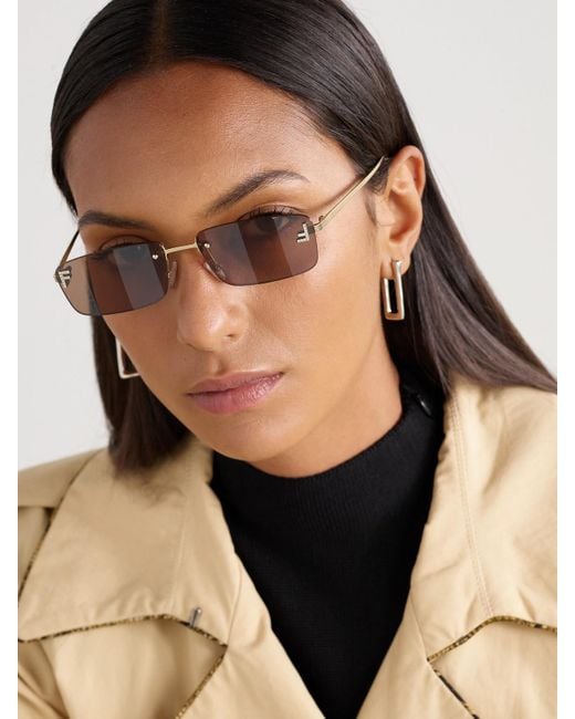 Fendi Pink Fendi First Goldfarbene, Rahmenlose Sonnenbrille Mit Rechteckigem Gläsern Und Kristallen