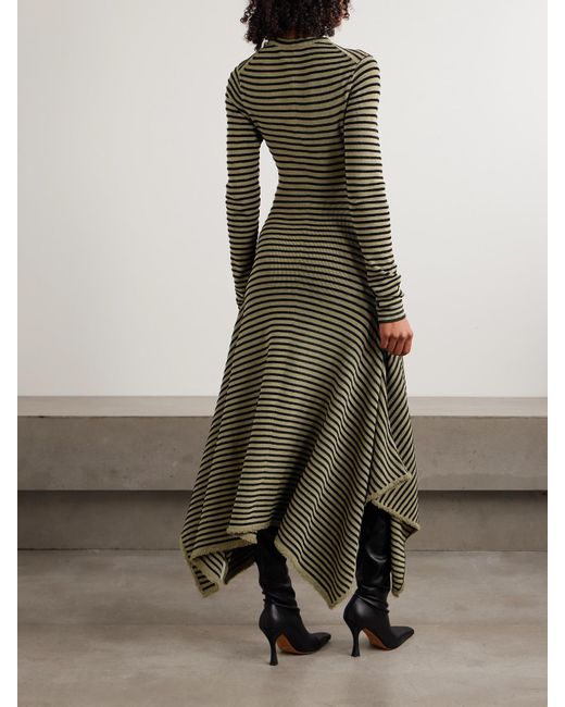 Proenza Schouler Didi Frayed Striped Knitted Midi Dress in Green | Lyst
