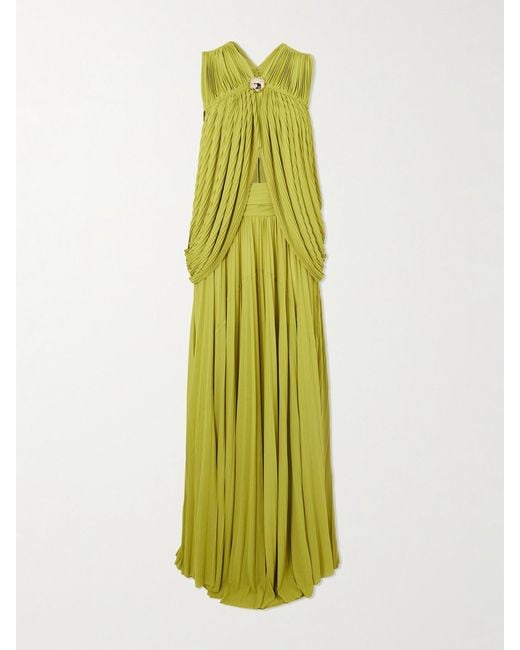 Proenza Schouler Green Bari Embellished Draped Gauze-Jersey Top And Maxi Skirt Set