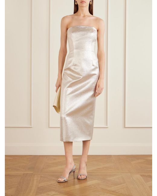 Emilia Wickstead White Leila Strapless Cloque Midi Dress
