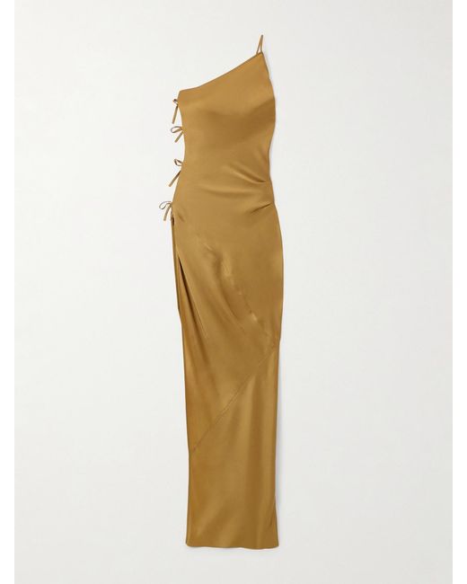 Rick Owens Metallic Taco One-Shoulder Tie-Embellished Satin Dress