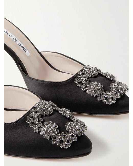 Manolo Blahnik Black Hangisimu 70 Mules Aus Satin Mit Verzierung