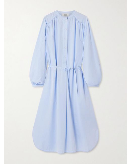 Loulou de Saison Blue Vitti Oversized Belted Cotton-Poplin Midi Dress