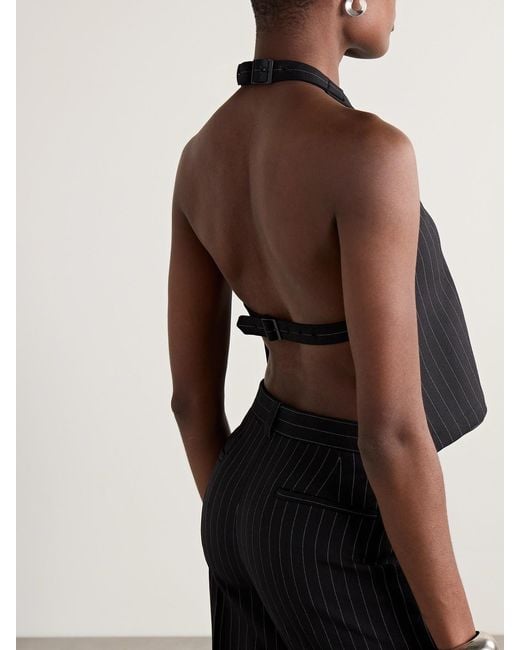Wardrobe NYC Black Open-Back Pinstriped Wool-Twill Halterneck Tank