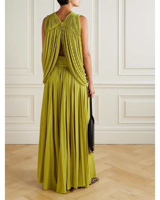 Proenza Schouler Green Bari Embellished Draped Gauze-Jersey Top And Maxi Skirt Set