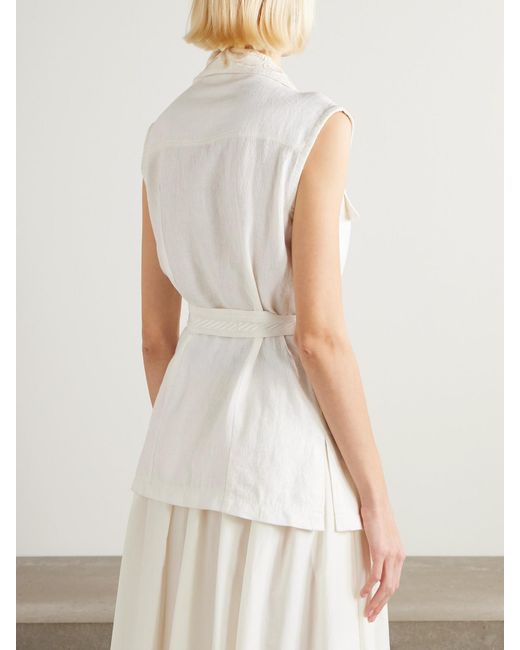 Emporio Sirenuse White Daria Embroidered Linen-Blend Vest