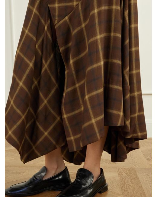 Co. Brown Slash Checked Crepe Midi Skirt