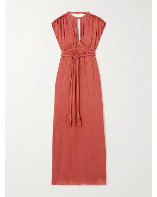 Robe Longue Dos Ouvert En Gaze De Coton À Finitions Tressées Joya Isabel Marant en coloris Red