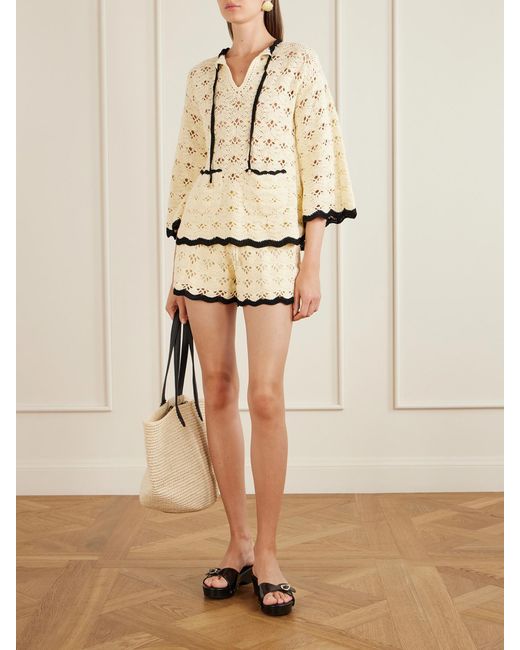Zimmermann Natural Aster Crochet Cotton Shorts
