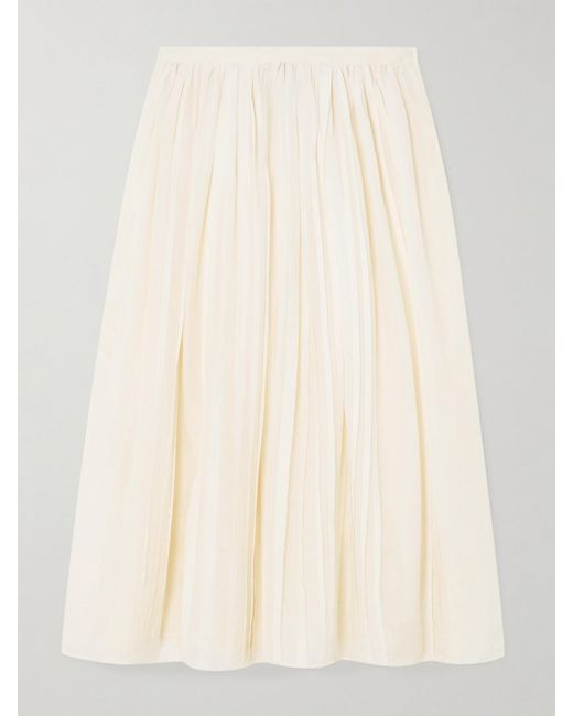 Thierry Colson Natural Pintucked Cotton And Silk-Blend Voile Midi Skirt