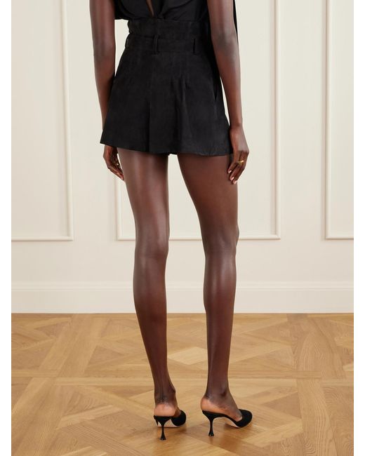Galvan Black Livia Belted Pleated Suede Shorts