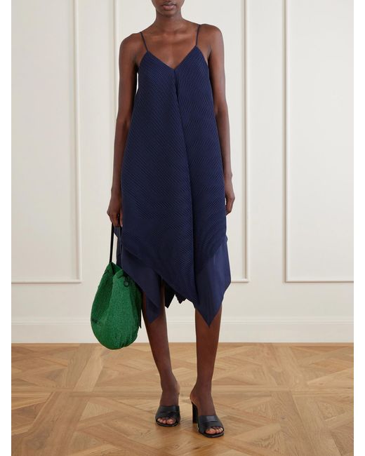 J.W. Anderson Blue Tiered Asymmetric Pleated Crepe De Chine Mini Dress