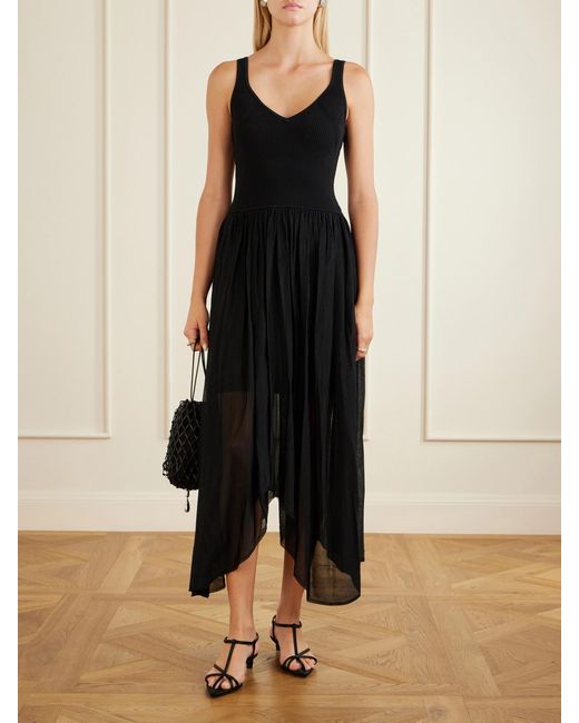 Maria McManus Black Wave Ribbed-Corset Knitted Midi Dress