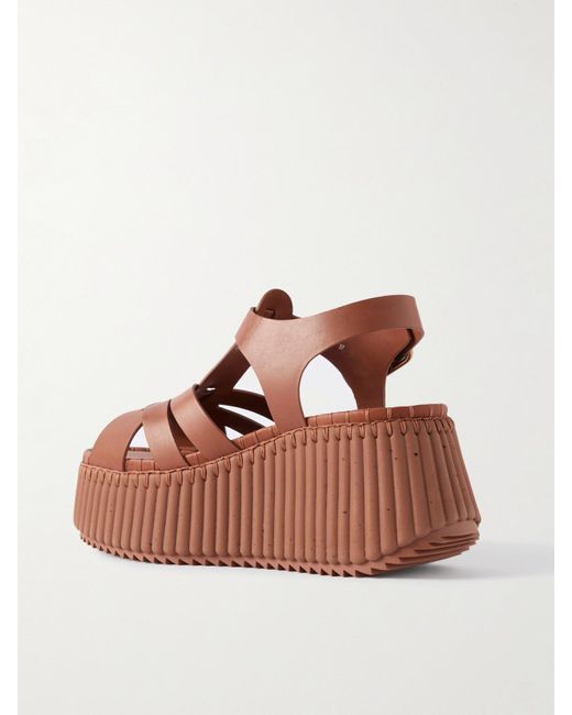 Chloé Brown Nama Leather Platform Sandals