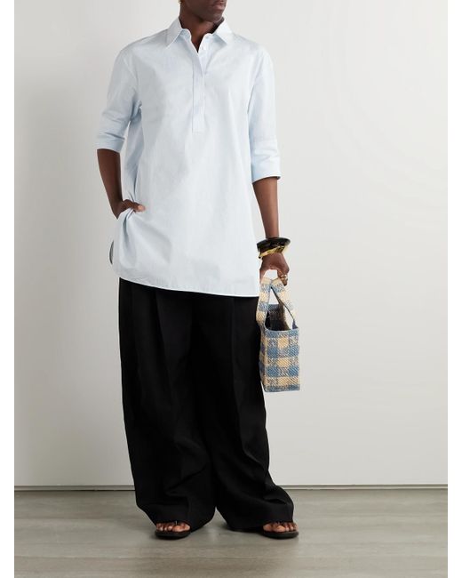 Jil Sander White Hemd Aus Gestreifter Baumwollpopeline