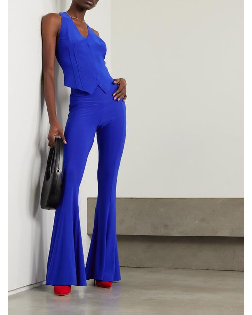 Norma Kamali Blue Fishtail Stretch-Jersey Flared Pants