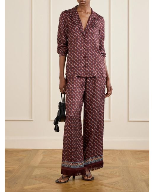 Doen Red Dorsia Printed Silk-Blend Satin Shirt