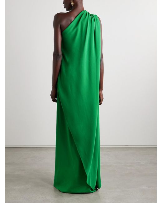 Oscar de la Renta Green One-Shoulder Embellished Draped Cady Gown