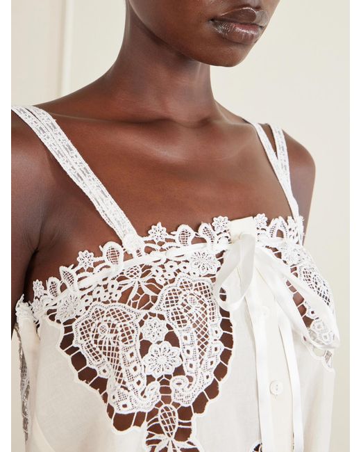 Miguelina White Palmer Cropped Guipure Lace-Trimmed Cotton-Blend Top