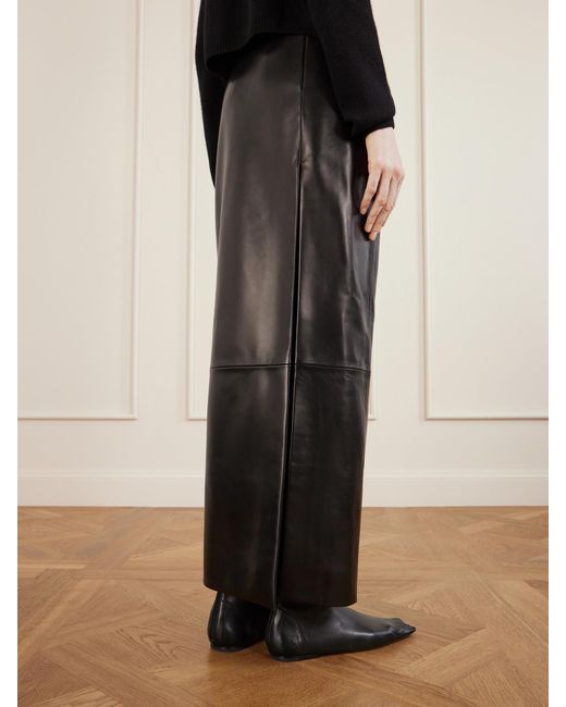 Khaite Black Lyle Leather Midi Skirt