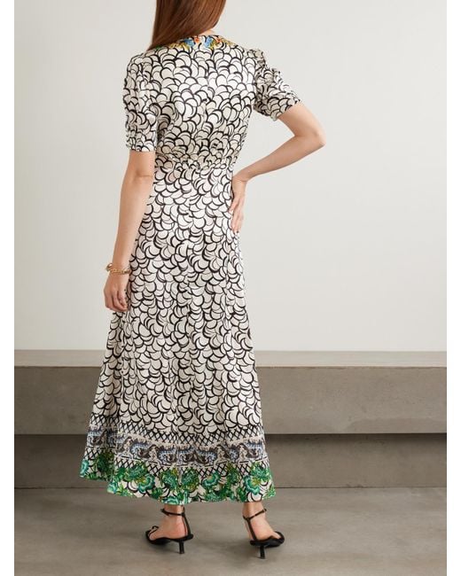 Robe Longue En Satin De Soie Imprimé Lea Saloni en coloris White