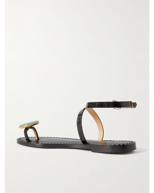 Amanu Natural The Kigali Aventurine-Embellished Croc-Effect Leather Sandals