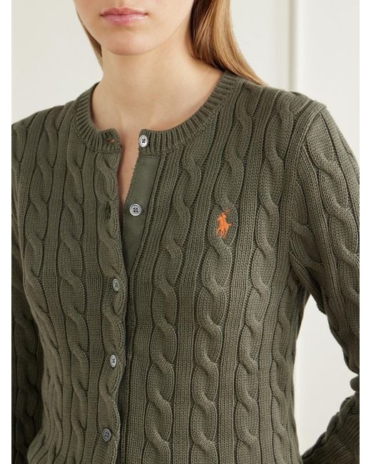 Polo Ralph Lauren Green Cable-Knit Cotton Cardigan