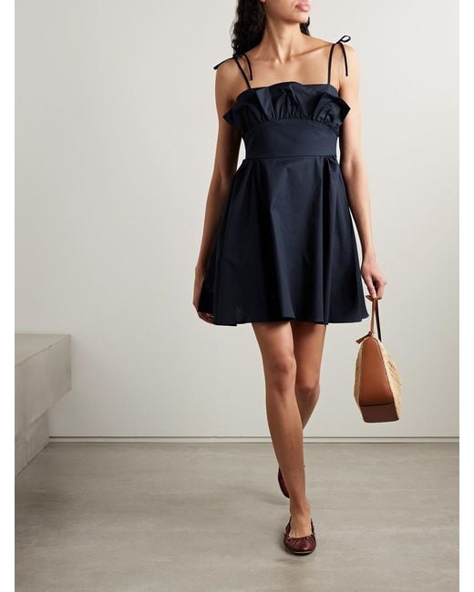 Kika Vargas Blue Mia Ruffled Cotton-Blend Poplin Mini Dress