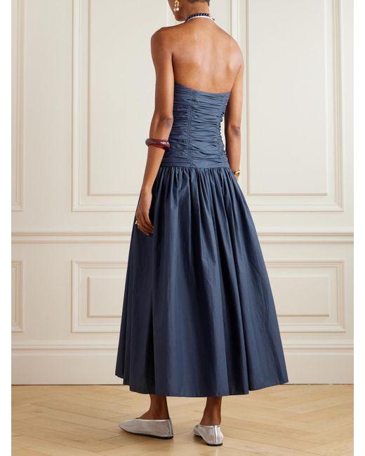 Matteau Blue Strapless Ruched Organic Cotton-Poplin Midi Dress